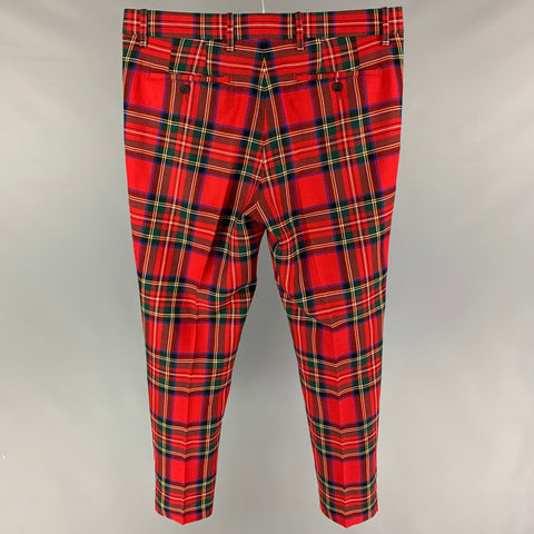 BURBERRY Size 36 Red Multi-Color Plaid Wool Zip Fly Dress Pants