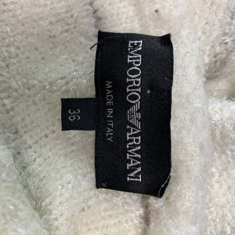EMPORIO ARMANI Size XS Off White Grey Stripe Viscose Blend V-Neck Sweater