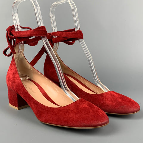 GIANVITO ROSSI Size 9.5 Red Suede Ankle Strap Pumps
