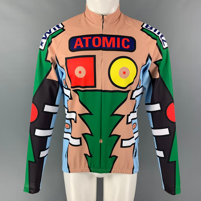 WALTER VAN BEIRENDONCK SS20 Taille XL Beige Nude Graphic Nylon Jersey Bike Top