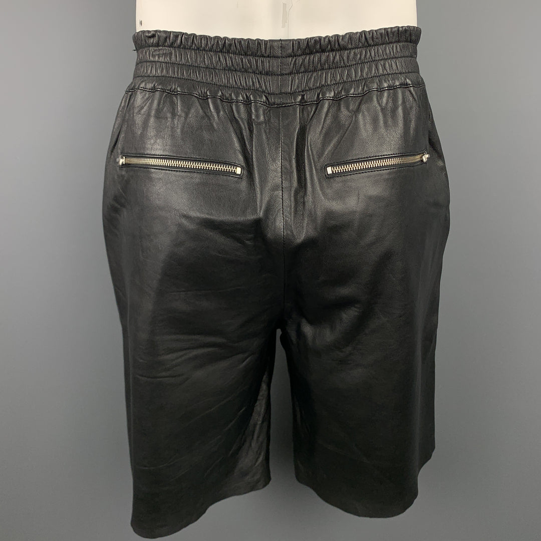 OAK Size L Black Leather Zip Pocket Elastic Waist Boxer Shorts
