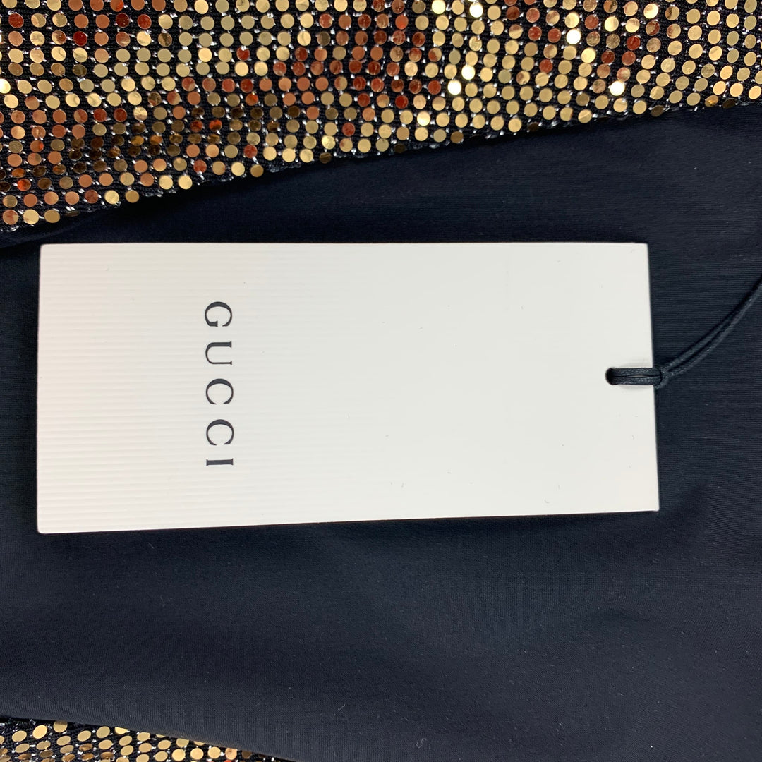 GUCCI Size S Gold Black Polyamide Blend Metallic Body Suit Dress Top  Sui  Generis Designer Consignment