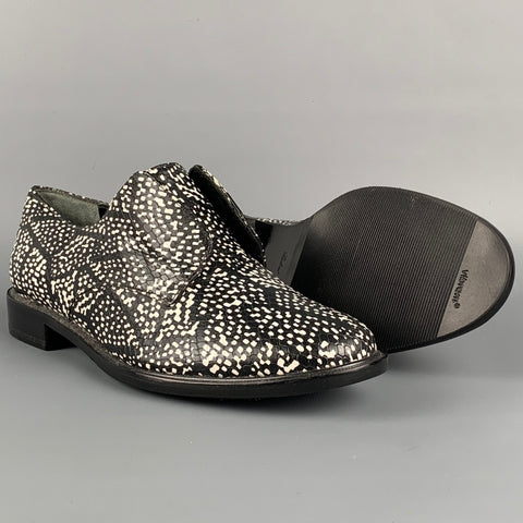 ROBERT CLERGERIE Size 7.5 Black White Leather Print Laceless Shoes
