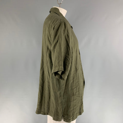 TODD SNYDER Size XXL Green Forest Green Linen One pocket Short Sleeve Shirt