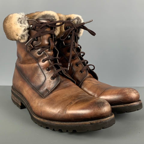 MAGNANNI Size 9.5 Brown Leather Lace Up Boots