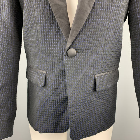 MR TURK Size 38 Textured Black & Navy Polyester Blend Sport Coat