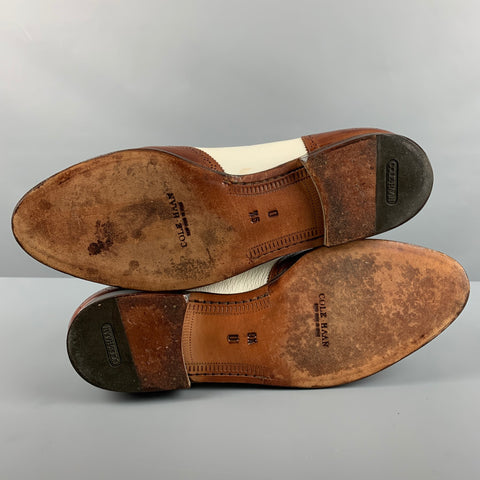 COLE HAAN Size 9.5 Brown Cream Perforated Leather Penny Loafers
