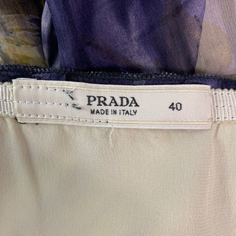 PRADA Size 4 Purple &  Cream Silk Floral Pleated Skirt