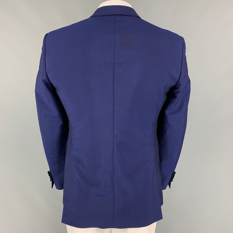 BURBERRY LONDON Size 40 Regular Royal Blue Black Wool Peak Lapel Sport Coat