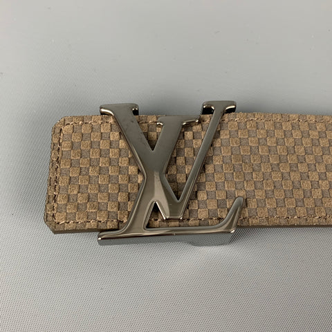 LOUIS VUITTON Size 34 Taupe Checkered Leather Belt