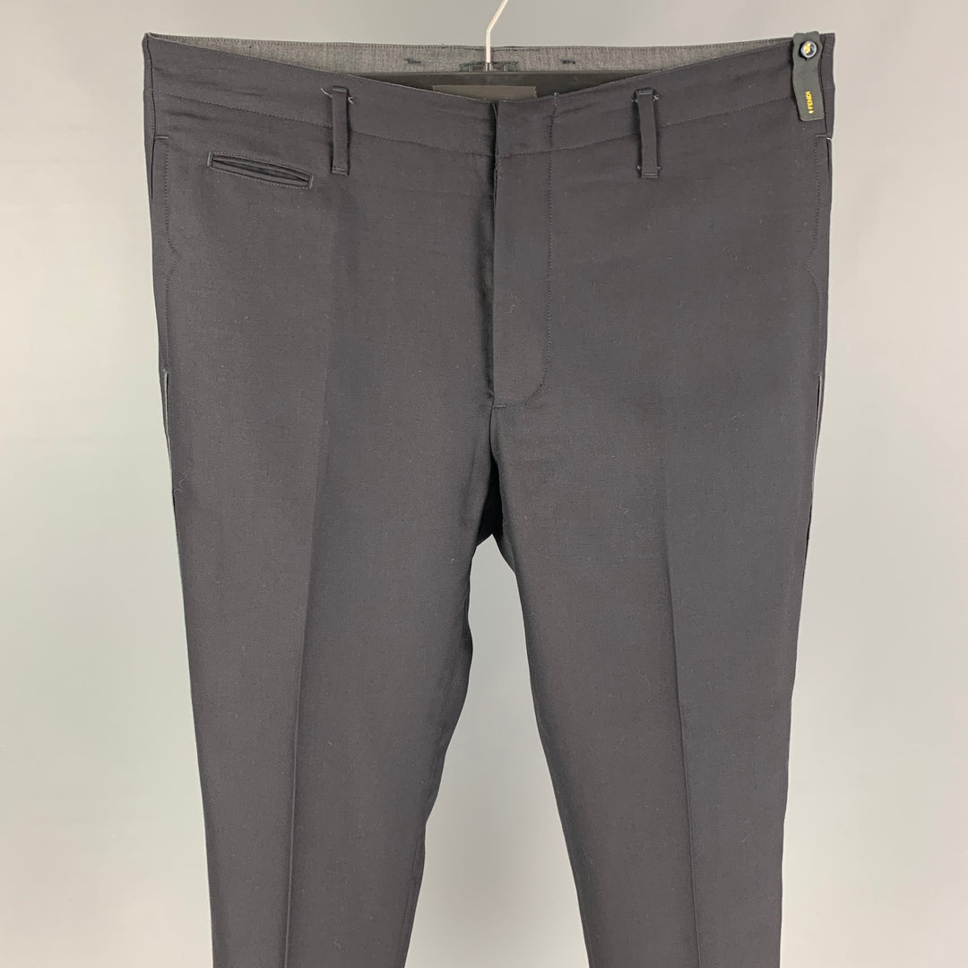 FENDI Size 34 Black Virgin Wool Flat Front Dress Pants