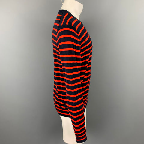 PS by PAUL SMITH Size M Navy & Orange Stripe Cotton Crew-Neck Pullover Sweater
