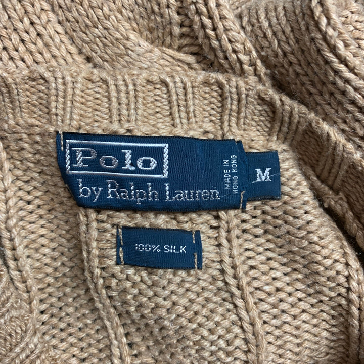 POLO by RALPH LAUREN Size M Tan Cable Knit Silk Crew-Neck Sweater