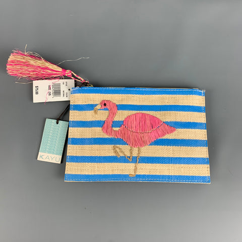 KAYU Blue Natural Stripe Straw Pouch Handbag