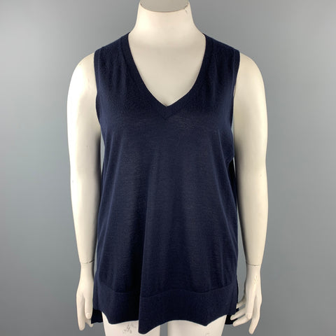 PURE Taille 14 Haut décontracté sans manches en jersey tricoté en cachemire bleu marine
