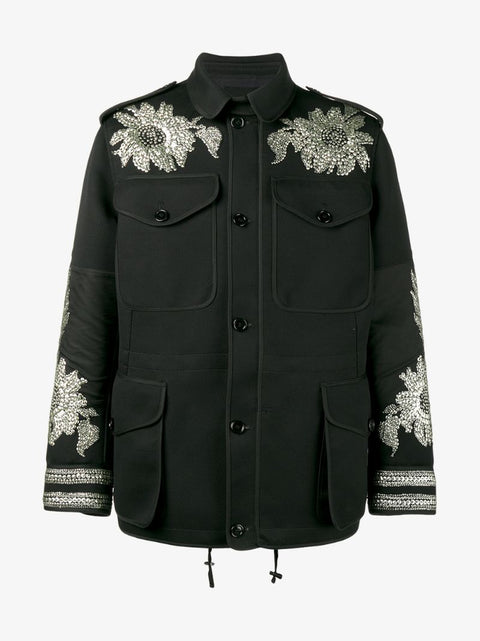 ALEXANDER MCQUEEN SS 17 Size 38 Black Silver Floral Military Regalia Coat
