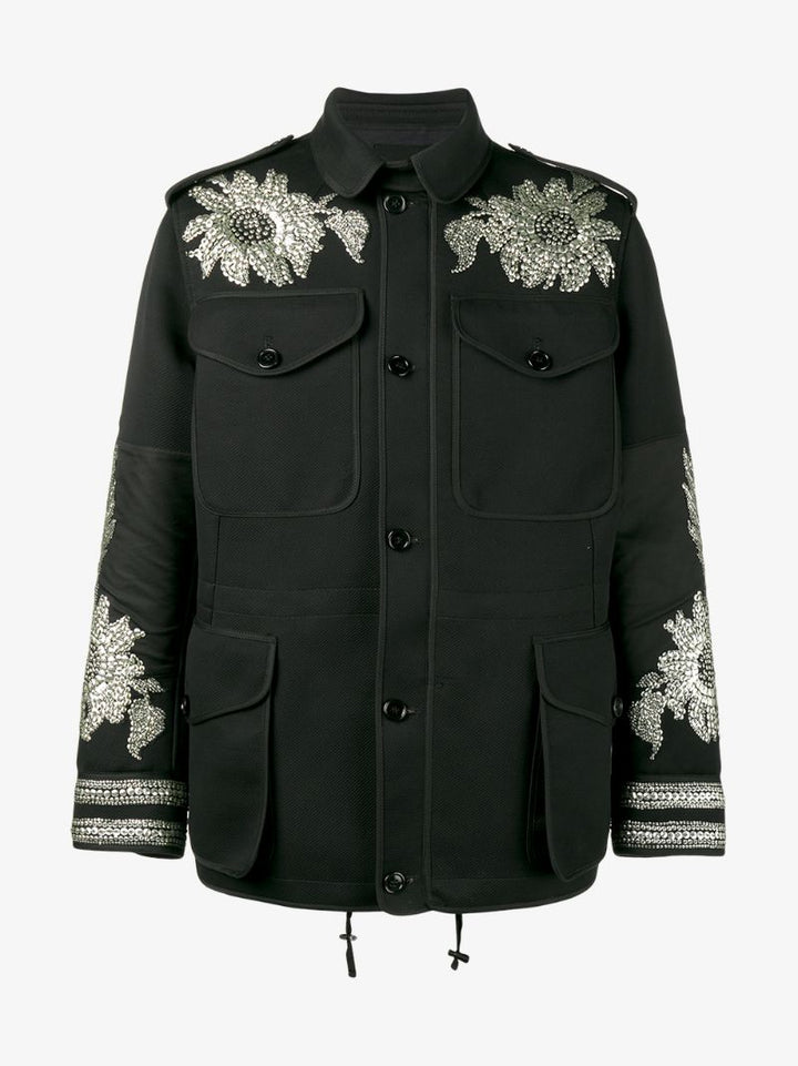 ALEXANDER MCQUEEN SS 17 Taille 38 Manteau Regalia Militaire Floral Argent Noir