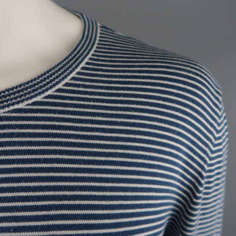 MAISON MARTIN MARGIELA Size XL Navy & White Stripe Cotton Pullover Sweater