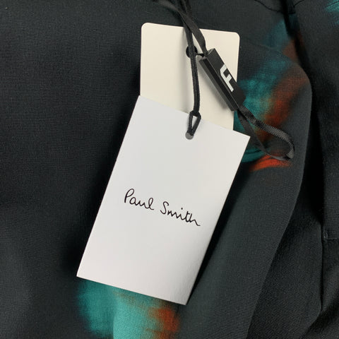 PAUL SMITH Size 34 Black & Teal Print Cotton / Viscose Zip Fly Dress Pants