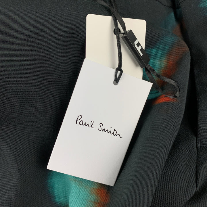 PAUL SMITH Taille 34 Pantalon habillé en coton / viscose imprimé noir et bleu sarcelle avec braguette zippée