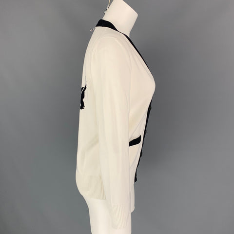 THOM BROWNE Size S White & Navy Knitted Cotton Cardigan