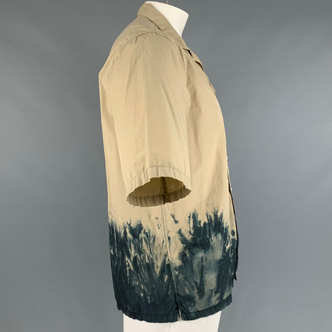 OFFICINE GENERALE Size XXL Beige Grey Paint Splatter Cotton Short Sleeve Shirt