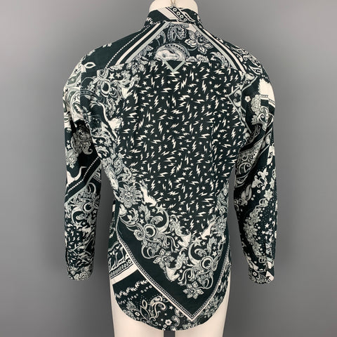 JUST CAVALLI Size M Black & White Print Cotton Button Up Long Sleeve Shirt