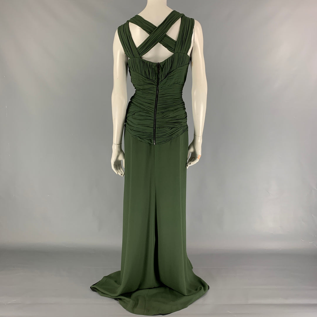 BURBERRY PRORSUM Pre-Fall 2012 Size 8 Green Silk Ruched Evening Dress Gown Sui Generis Designer Consignment BURBERRY PRORSUM Pre-Fall 2012 Size 8 Green Silk Ruched Evening Dress Gown Sui Generis Designer Consignment