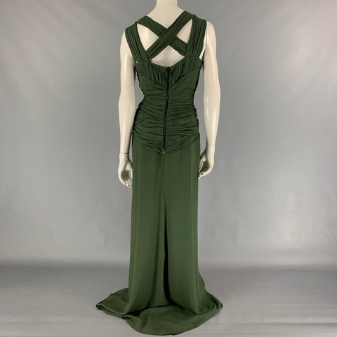 BURBERRY PRORSUM Pre-Fall 2012 Size 8 Green Silk Ruched Evening Gown Dress