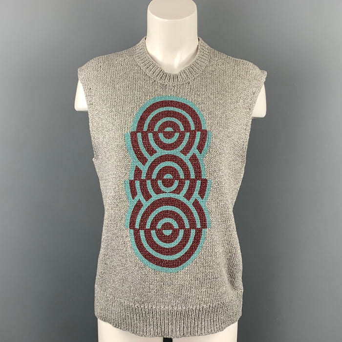 DRIES VAN NOTEN Size S Silver Knitted Geometric Wool Blend Vest