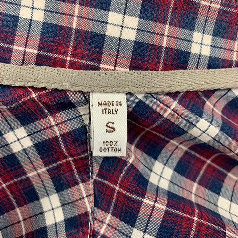 BRUNELLO CUCINELLI Size S Navy Burgundy Plaid Button Down Long Sleeve Shirt