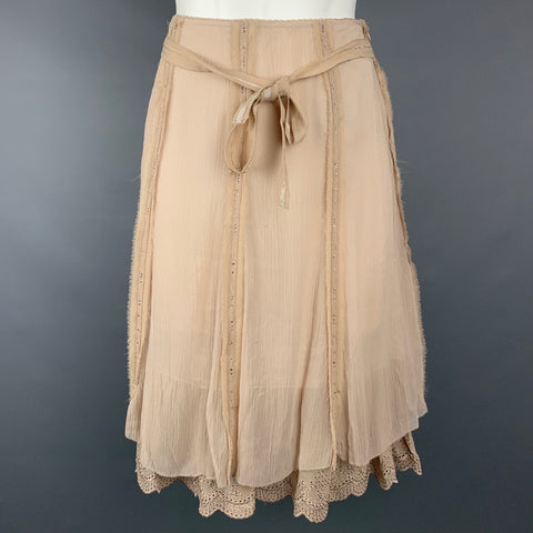 ELIE TAHARI Taille 2 Jupe ceinturée en mousseline de soie beige à œillets