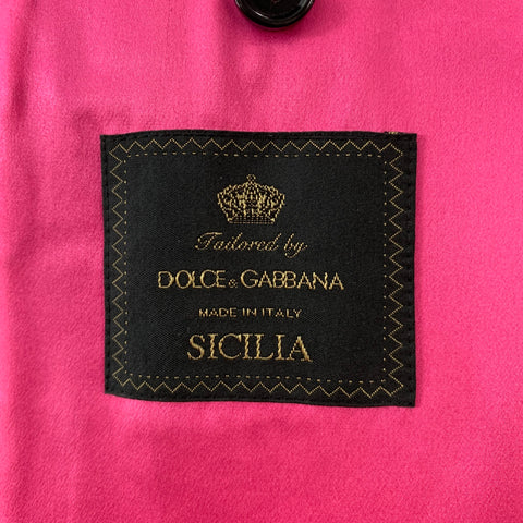 DOLCE & GABBANA Size 12 Pink Navy Gold Wool Beaded Peak Lapel Pants Suit