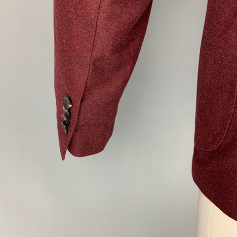LARDINI Size 36 Burgundy Melange Wool Single Breasted Sport Coat
