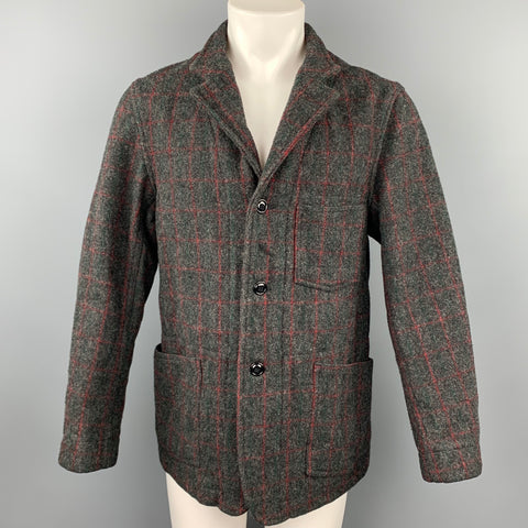 ENGINEERED GARMENTS Size L Charcoal & Red Window Pane Wool / Nylon Jacket