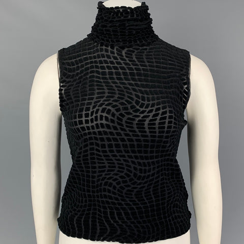 ARMANI COLLEZIONI Size 12 Black Cotton Polyamide Turtleneck Top