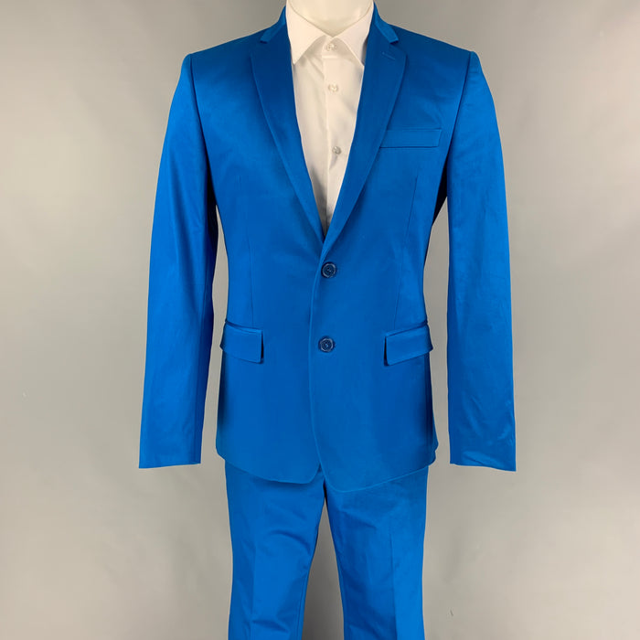 VERSACE COLLECTION Size 38 Royal Blue Cotton Notch Lapel Suit