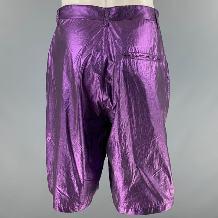 ROBERT GELLER Size 32 Purple Metallic Nylon Zip Fly Shorts