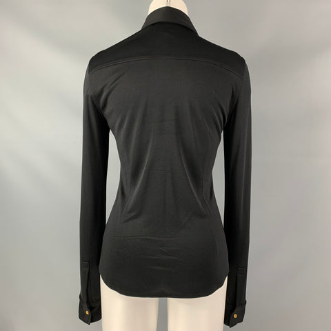 TORY BURCH Size S Black Silk Solid Button Up Shirt Blouse