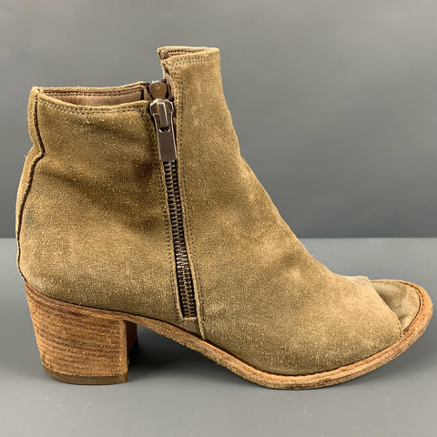 OFFICINE CREATIVE Talla 8.5 Botas peep toe de ante beige
