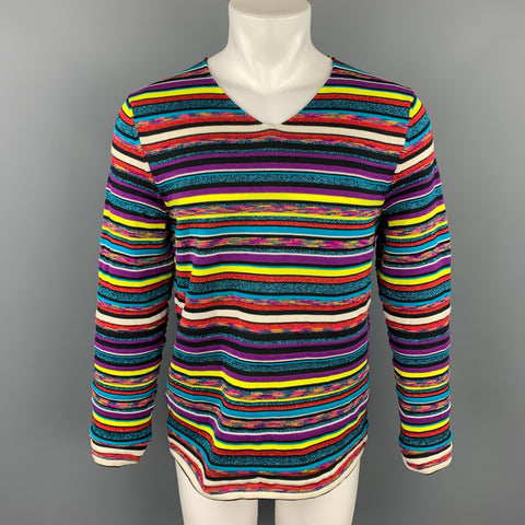 COMME des GARCONS SHIRT Size L Multi-Color Stripe Polyester Blend V-Neck Pullover
