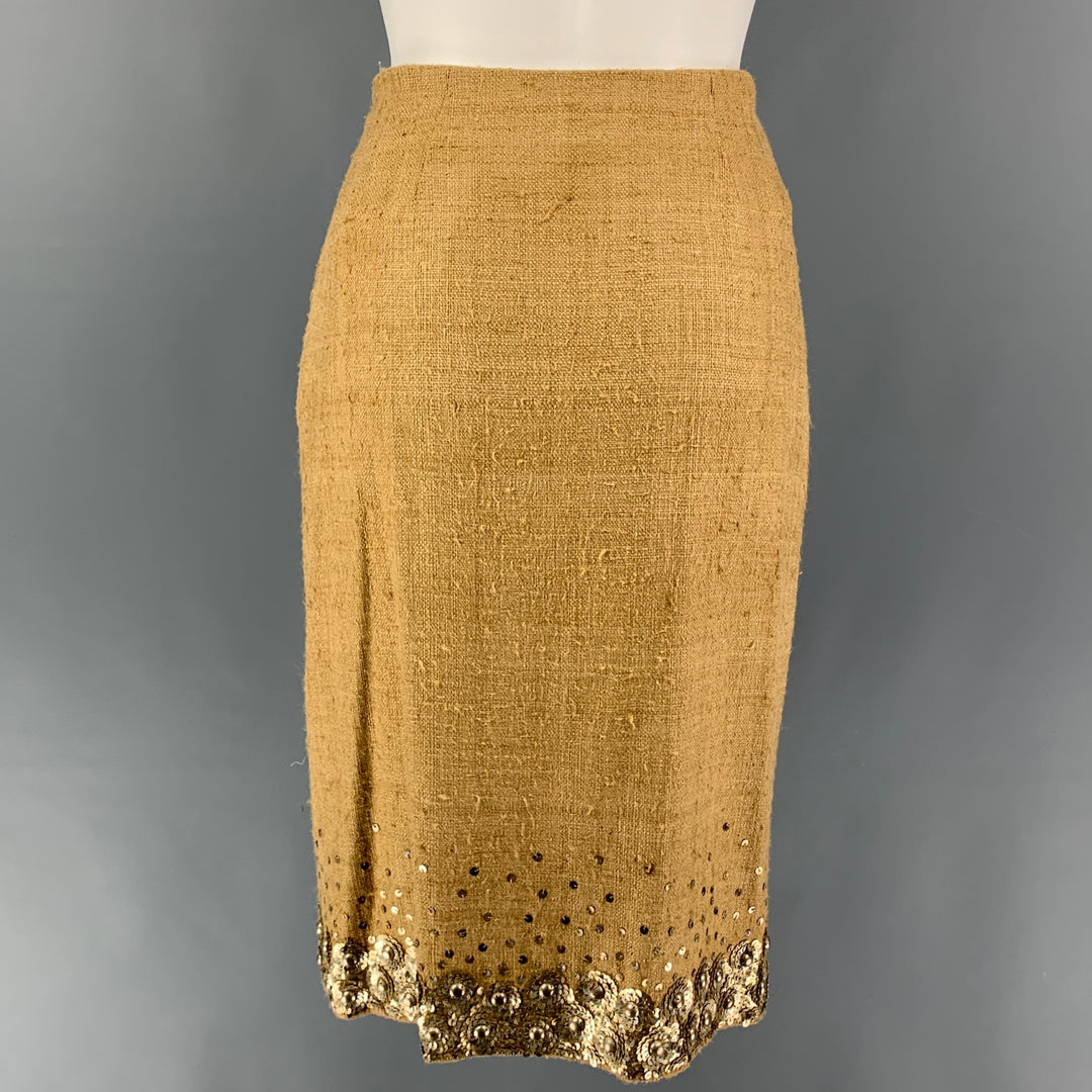 OSCAR DE LA RENTA Size 6 Beige Silk Pencil Skirt