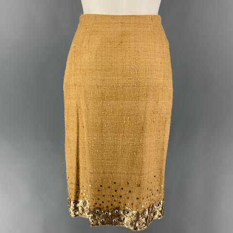 OSCAR DE LA RENTA Talla 6 Falda lápiz de seda beige