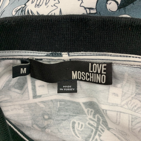 LOVE MOSCHINO Size M Black & White Cartoon Cotton Polo