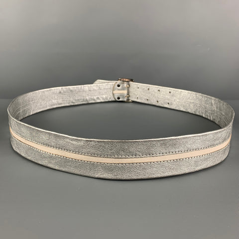 DRIES VAN NOTEN Taille 42 Ceinture en cuir à rayures blanches argentées