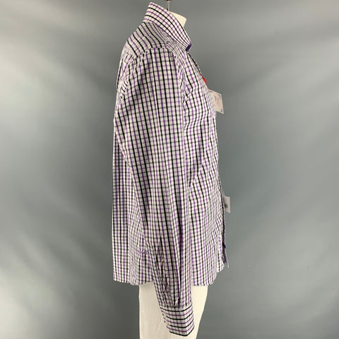 ENGLISH LAUNDRY Size XL White, Purple & Black Window Pane Cotton Long Sleeve Shirt