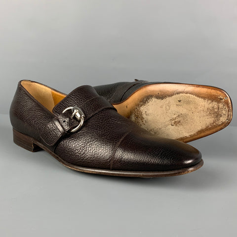 GUCCI Size 8 Brown Pebble Grain Leather Loafers