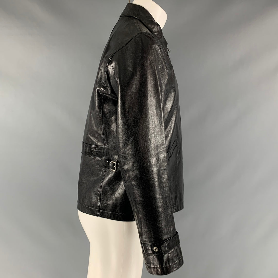 MIU MIU Size 40 Black Solid Leather Zip Up Jacket