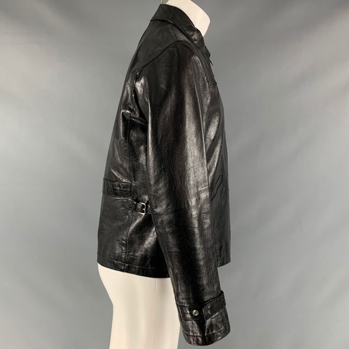 MIU MIU Size 40 Black Solid Leather Zip Up Jacket