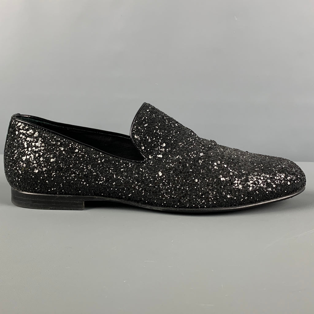 JIMMY CHOO Size 8 Black Glitter Leather Slip On Loafers  display picture 3
